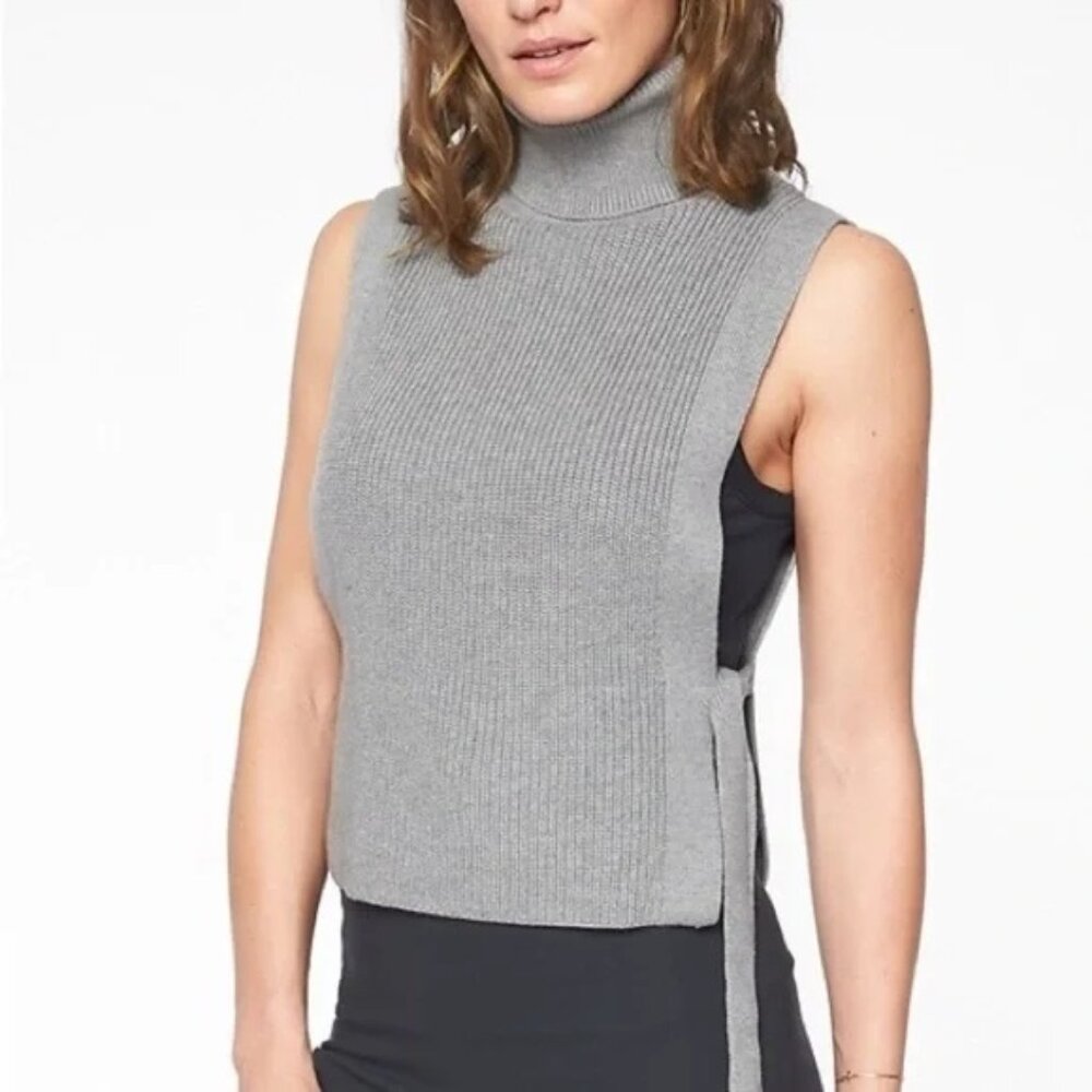 Athleta NWOT Doubletime Ribbed Turtleneck Vest Sweater Size XL Gray